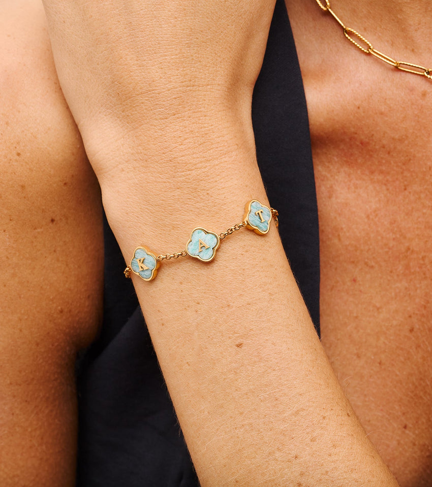 Amazonite Clover Custom Name Bracelet (Gold)