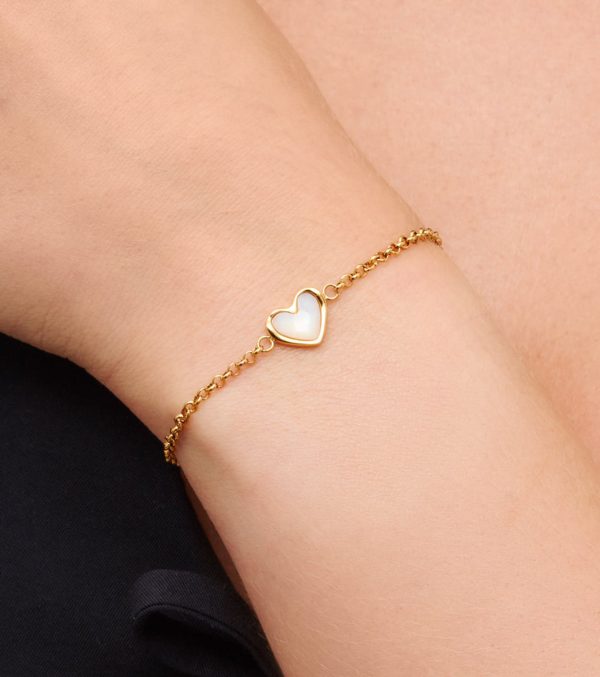 White Quartz Heart Bracelet (Gold)