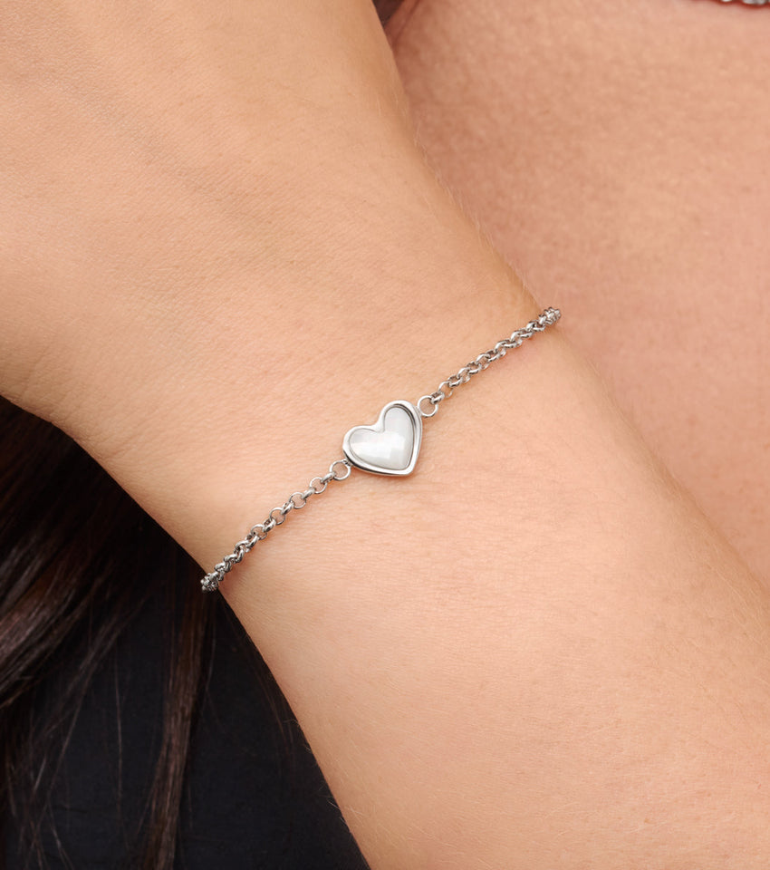 White Quartz Heart Bracelet (Silver)