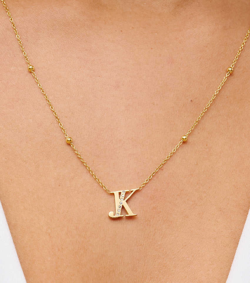 Double Initial Crystal Necklace (Gold)
