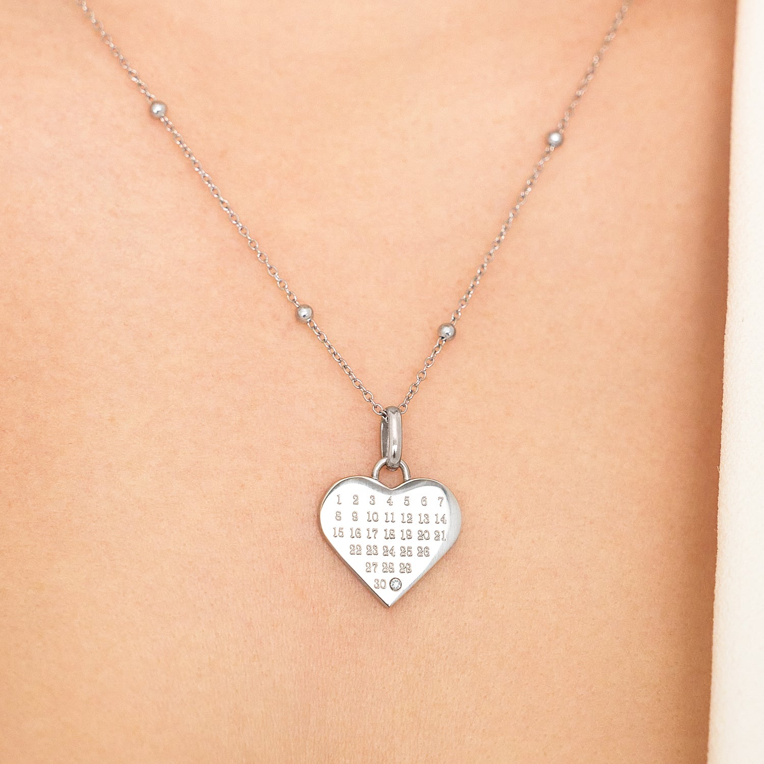 Custom Heart Calendar Necklace (Silver) Abbott Lyon US