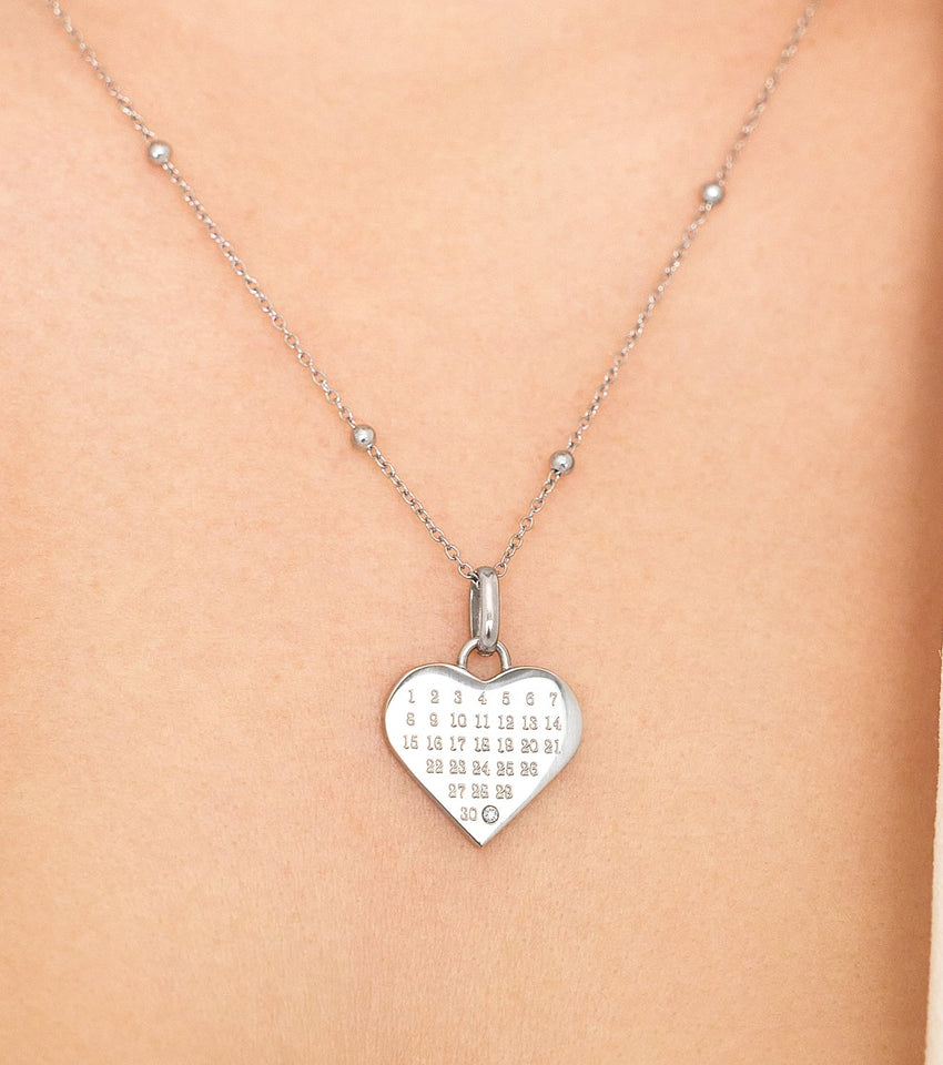 Custom Heart Calendar Necklace (Silver)