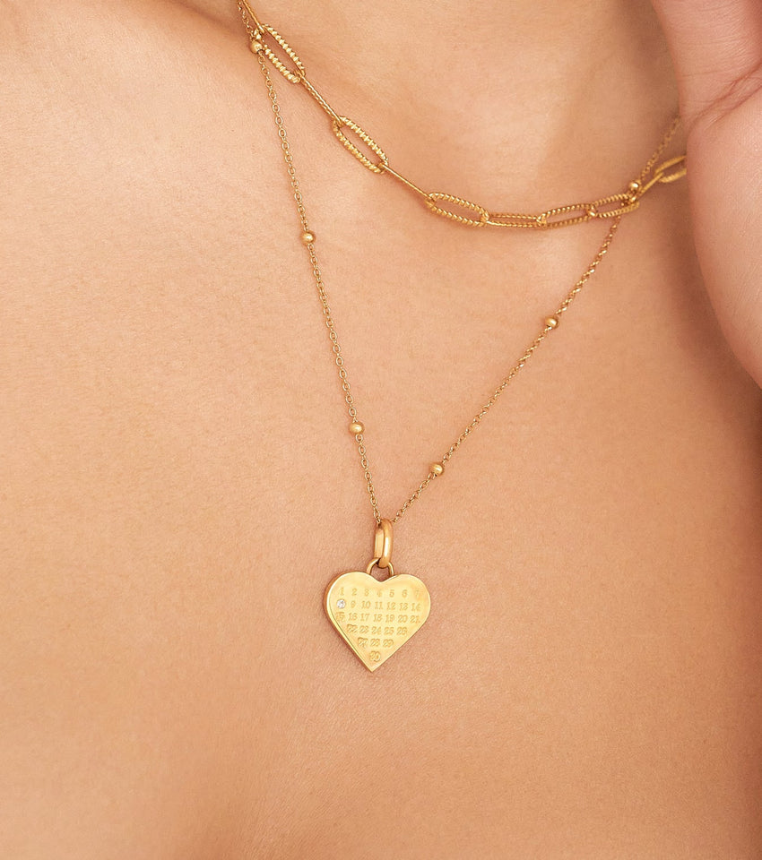 Custom Heart Calendar Necklace (Gold)