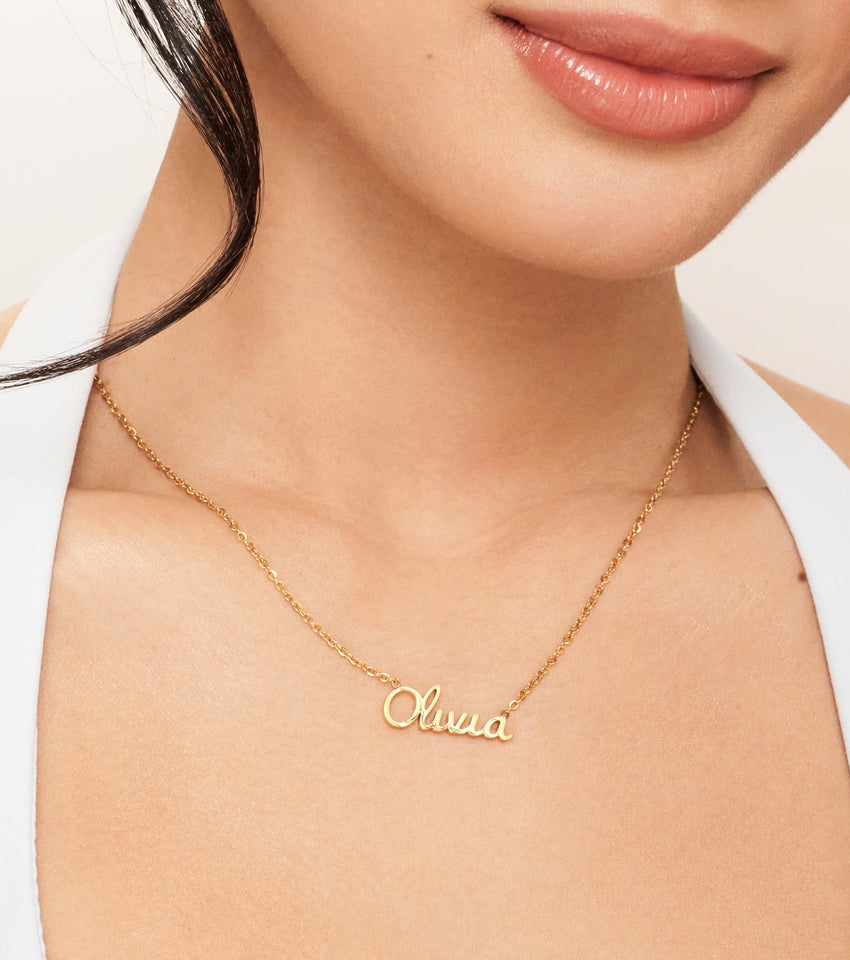 Gold Necklace Cursive A Pendant 14K Yellow Gold Initial Cursive