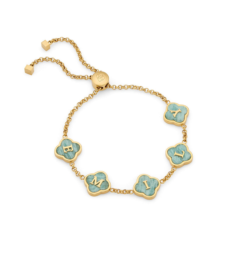 Amazonite Clover Custom Name Bracelet (Gold)