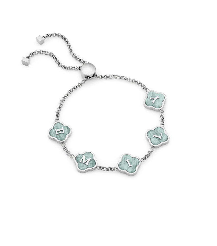 Amazonite Clover Custom Name Bracelet (Silver)