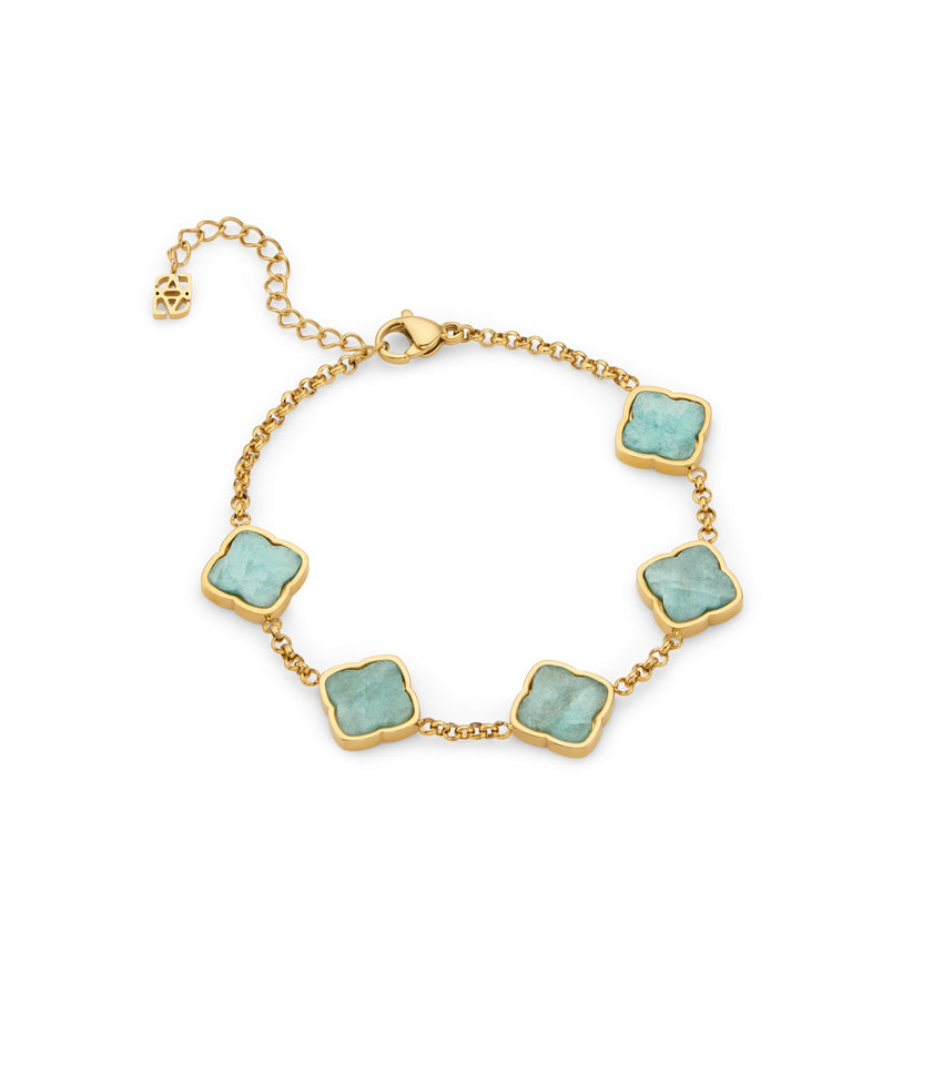 Amazonite Multi Clover Bracelet (Gold)