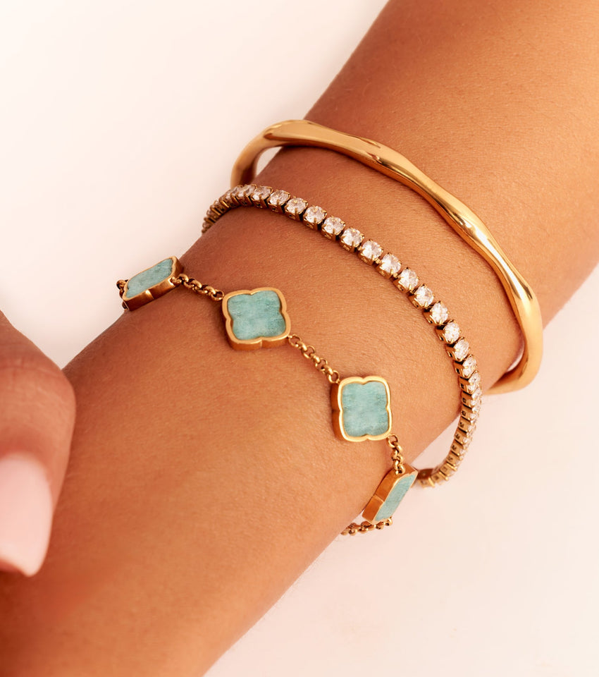 Amazonite Multi Clover Bracelet (Gold)