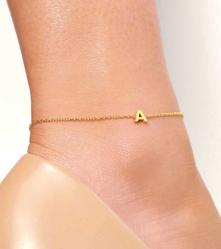 Initial & Birthstone Anklet Set (Gold)