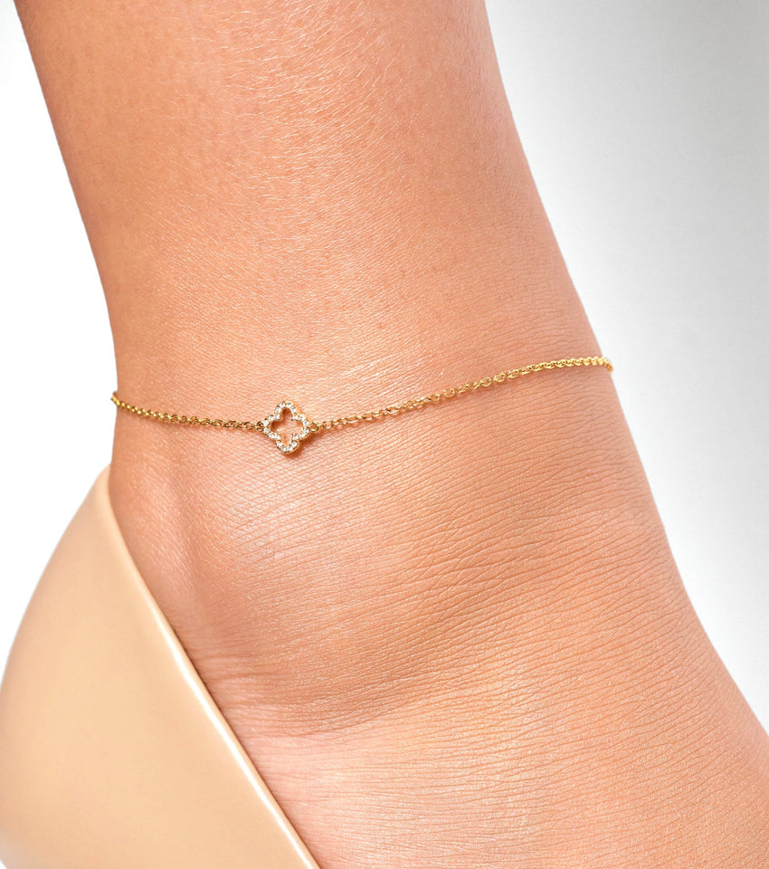 Crystal Clover Anklet (Gold)