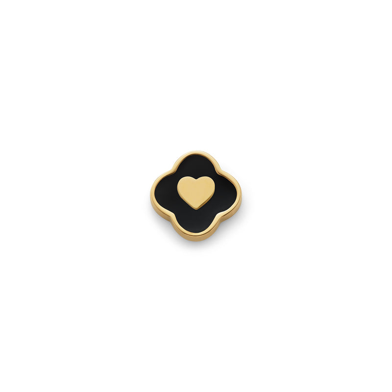 Black Enamel Clover Charms (Gold) - Heart