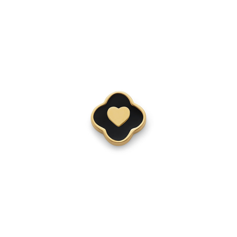 Black Enamel Clover Charms (Gold) - Heart