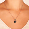 Black Enamel Clover & Initial Necklace (Silver)