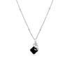 Black Enamel Clover & Initial Necklace (Silver)