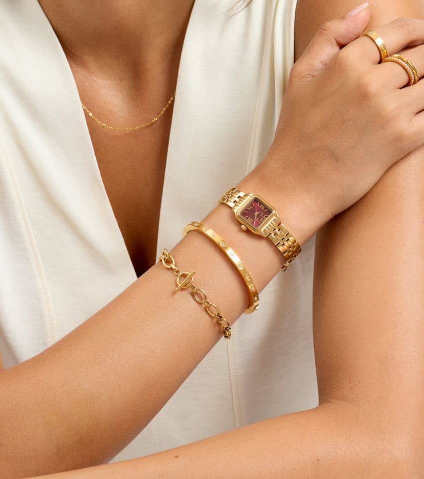 Essence Watch & Crystal Bracelet Set (Gold)