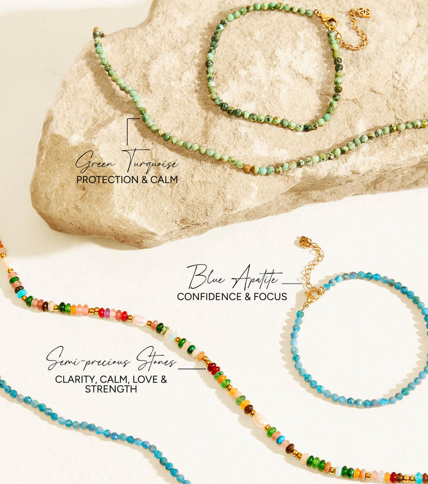 Green Turquoise Beaded Necklace (Gold)