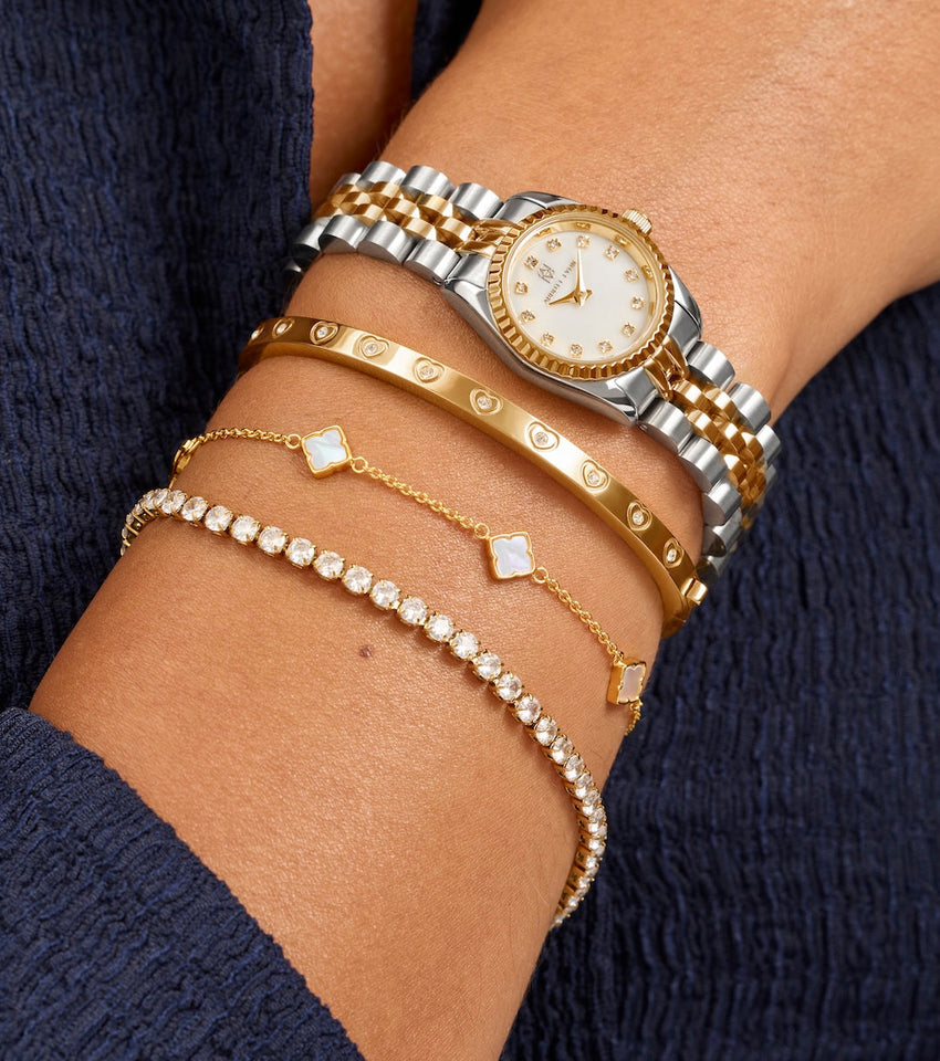 Belgravia Pearl Watch 23 & Crystal Bracelet Set (Gold)