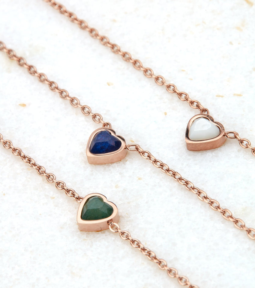 Mini Heart Birthstone Necklace (Rose Gold)