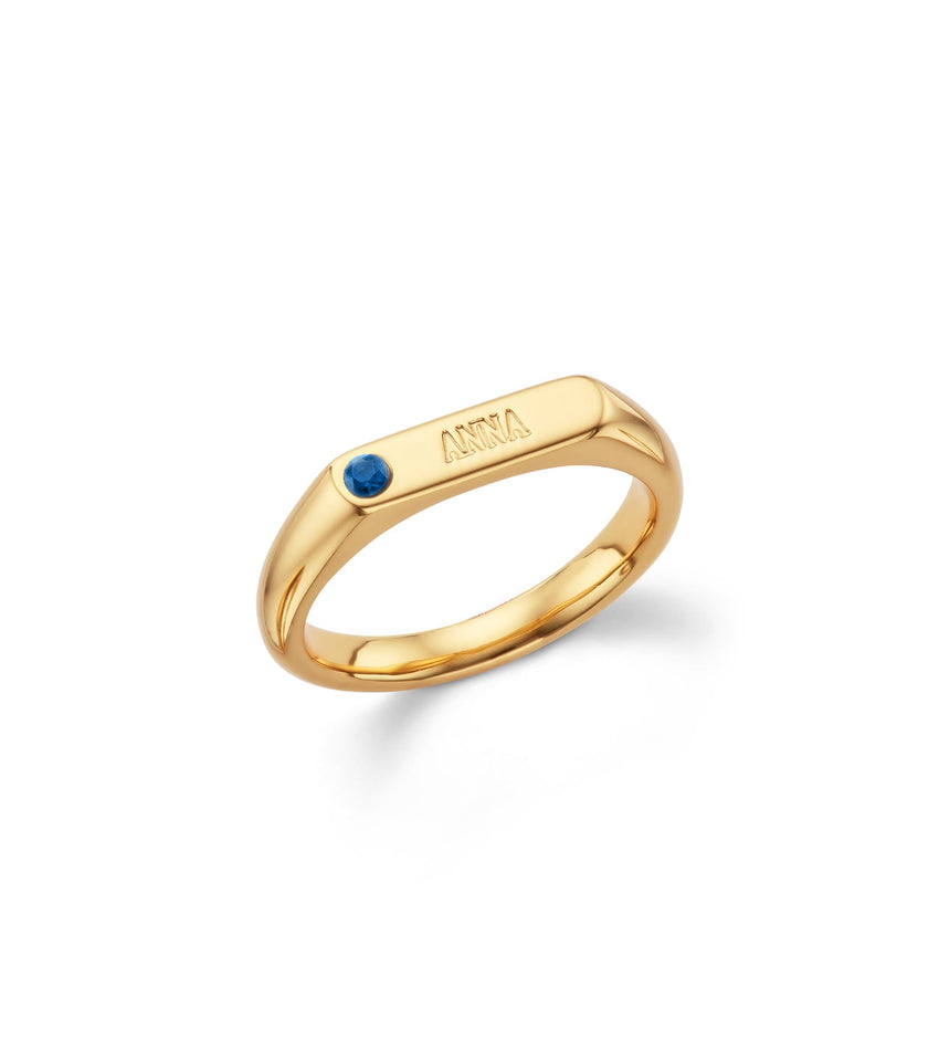 Birthstone Signet Custom Name Ring (Gold)