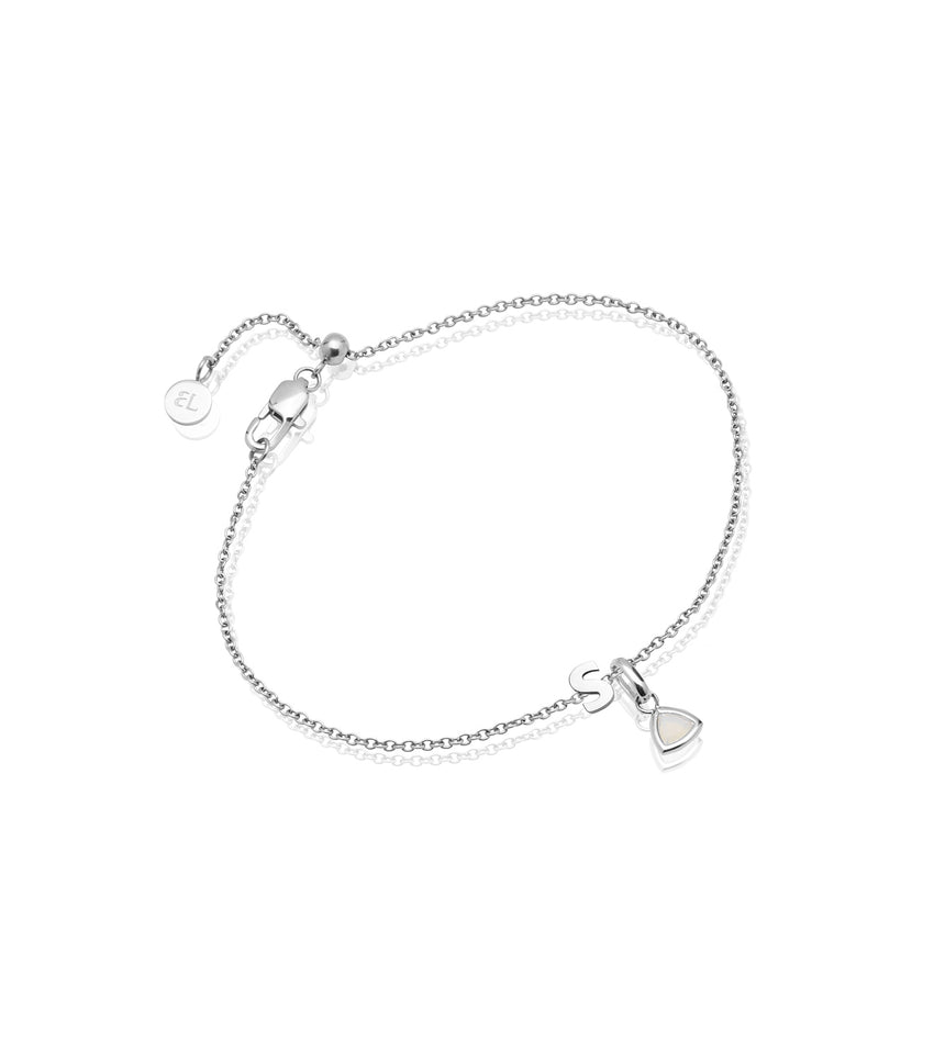 Birthstone & Little Luxe Letter Bracelet (Silver)