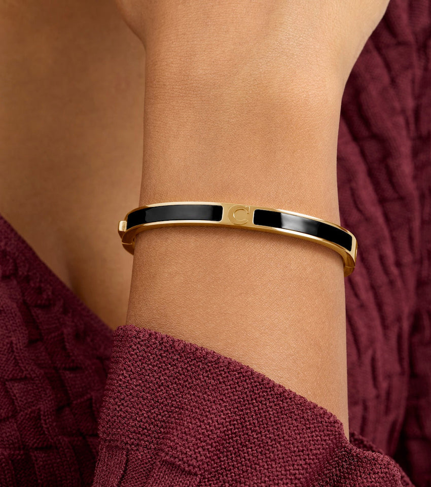 Mini Icon Black Initial Bangle (Gold)