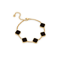 Black Enamel Multi Clover Bracelet (Gold)