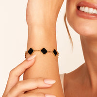 Black Enamel Multi Clover Bracelet (Gold)