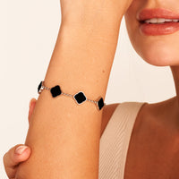 Black Enamel Multi Clover Bracelet (Silver)