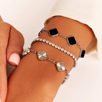 Black Enamel Multi Clover Bracelet (Silver)