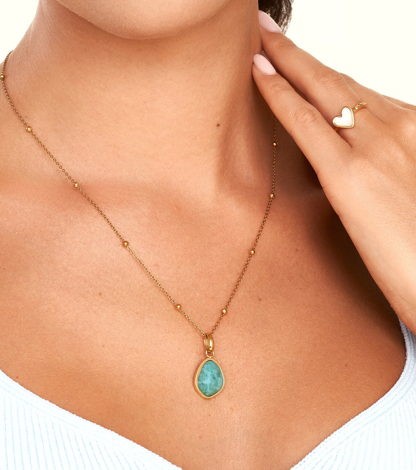 Blue Amazonite Stone Pendant (Gold)