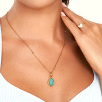 Blue Amazonite Stone Necklace (Gold)