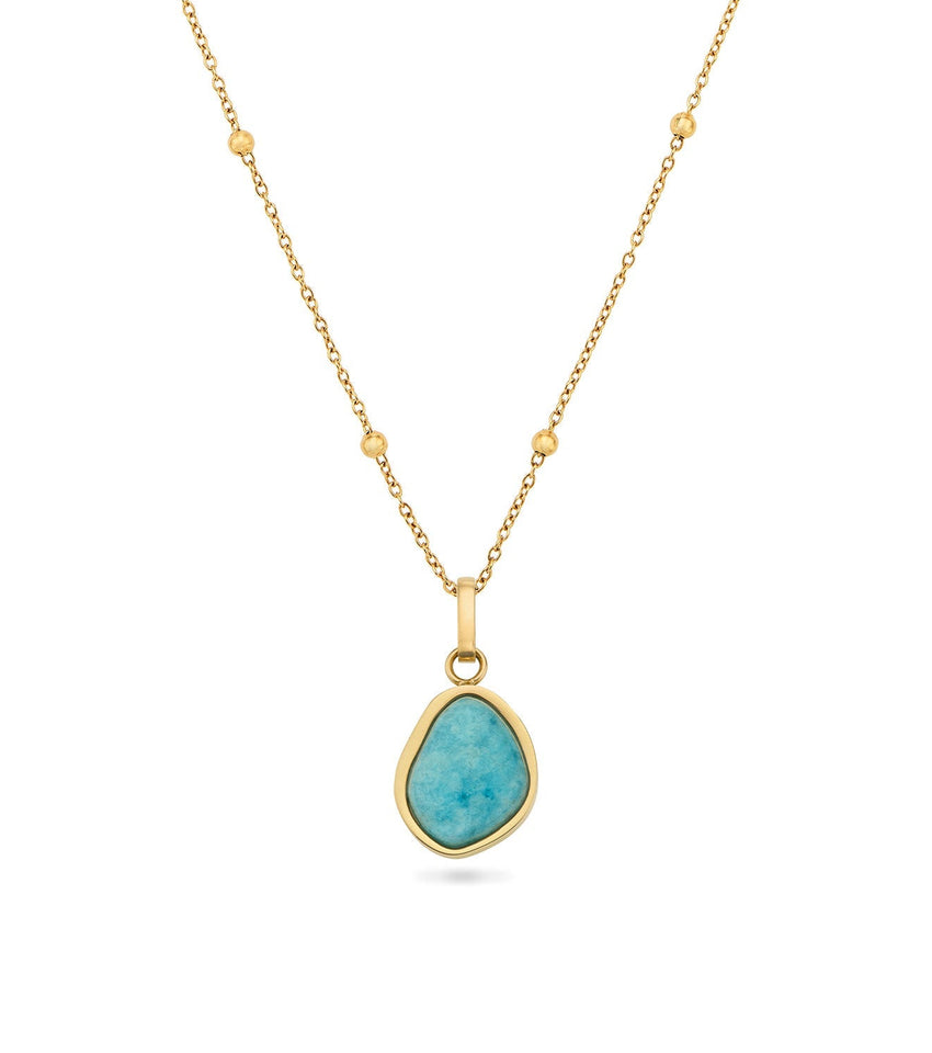 Blue Amazonite Stone Necklace (Gold)