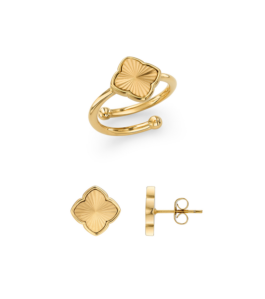 Textured Clover Ring & Earrings Bundle (Gold)