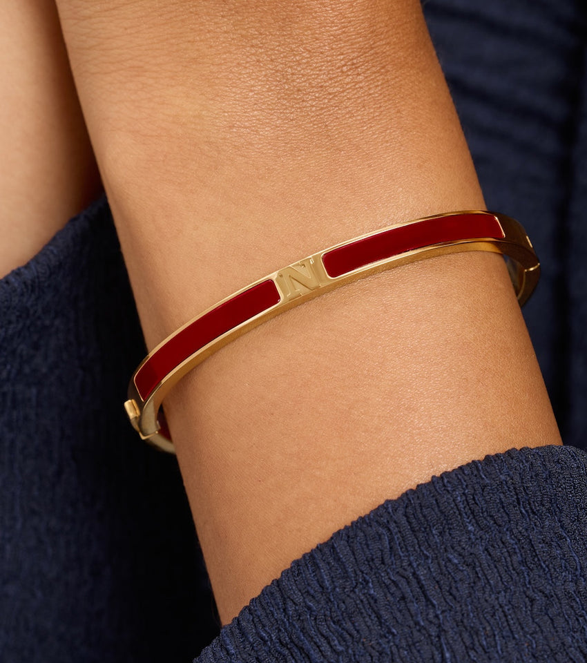 Mini Icon Burgundy Initial Bangle (Gold)