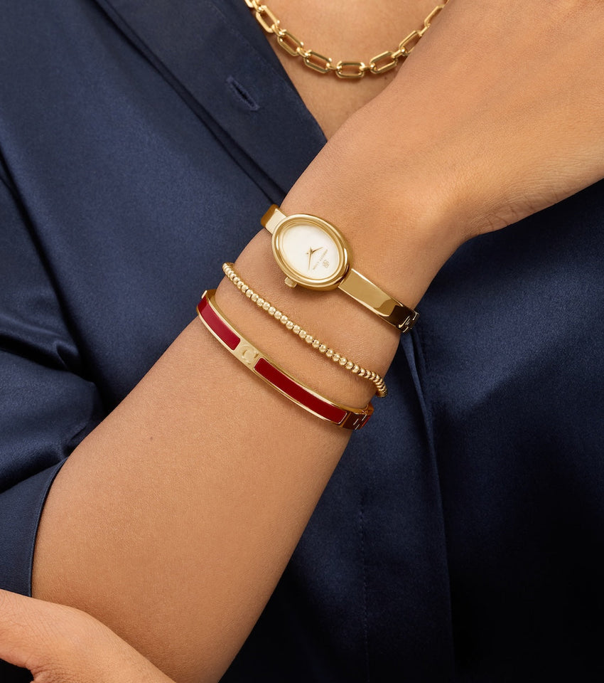 Mini Icon Burgundy Initial Bangle (Gold)
