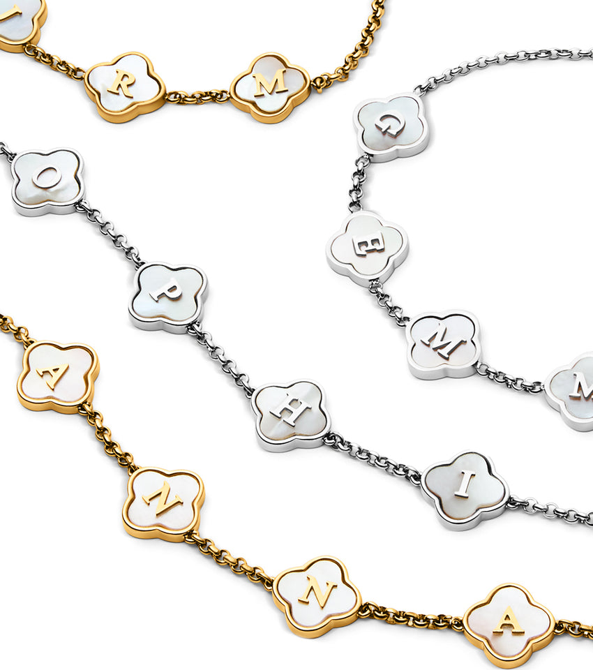 Pearl Clover Custom Name Bracelet (Silver)