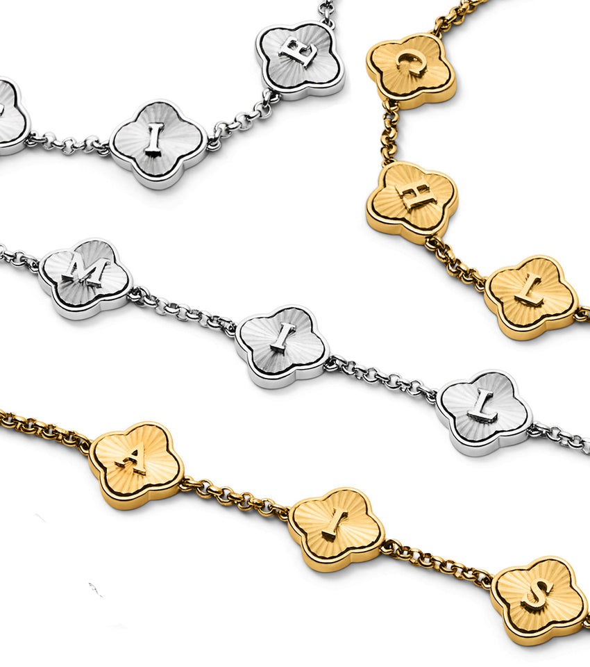 Textured Clover Custom Name Necklace (Gold)