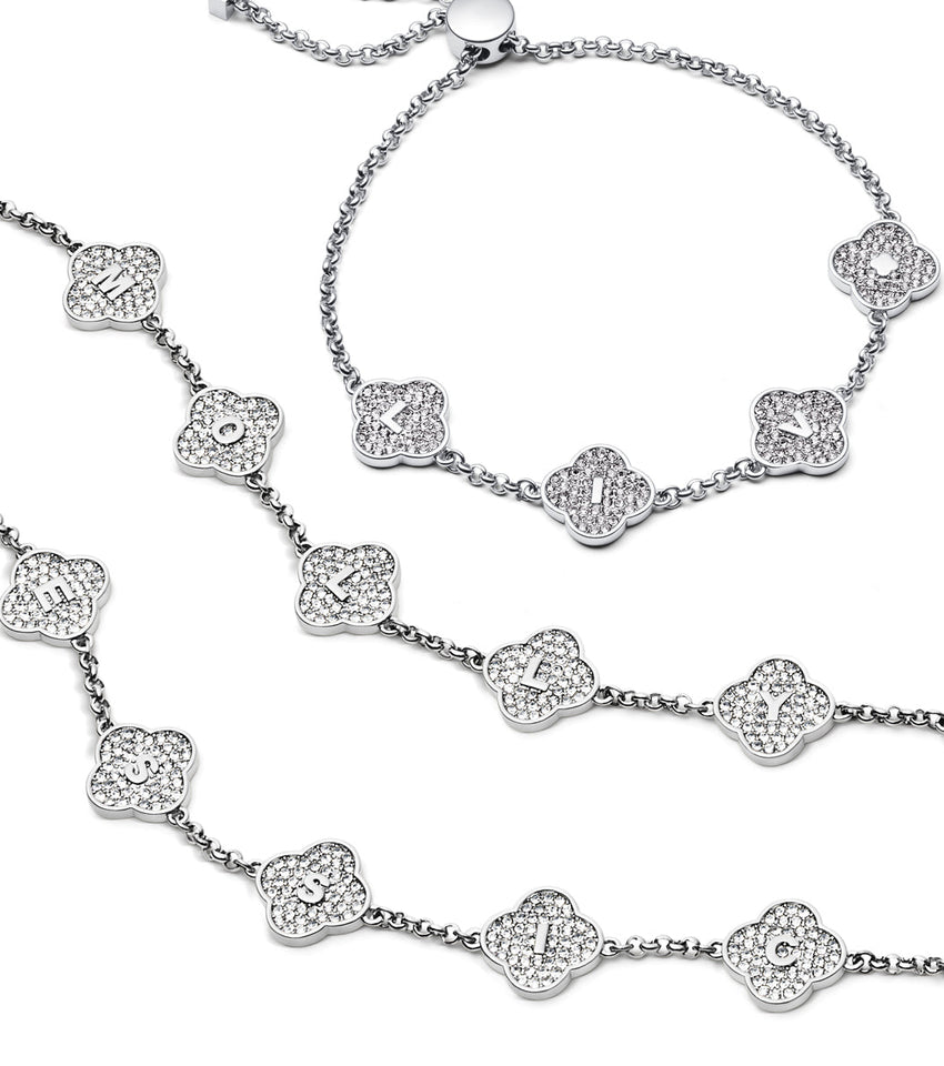 Shimmer Pavé Clover Bracelet (Silver)