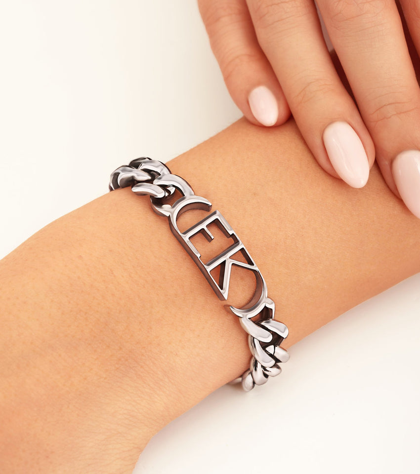 Chunky Initial Curb Bracelet (Silver)