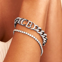 Chunky Initial Curb Bracelet (Silver)