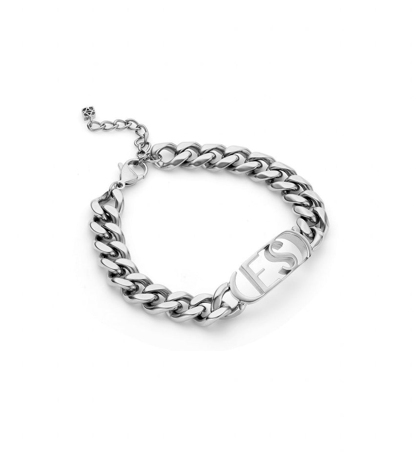 Chunky Initial Curb Bracelet (Silver)