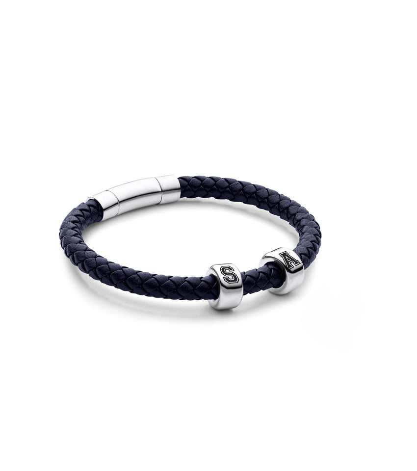 Men's Navy Bonded Leather Bracelet (Silver)
