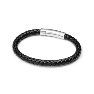 Men's Black Leather Bracelet (Silver).