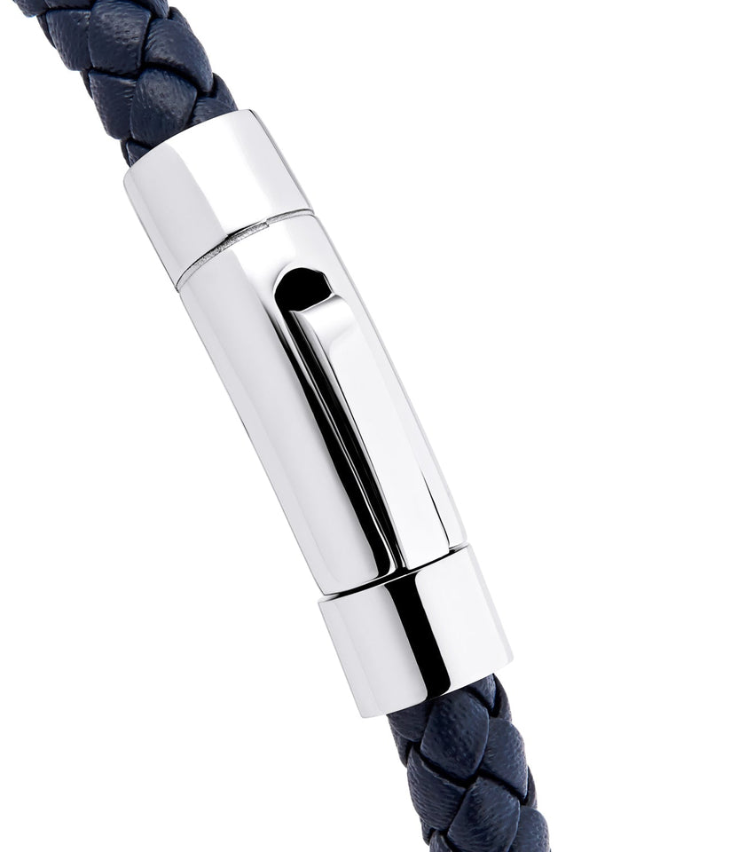 Men's Navy Bonded Leather Bracelet (Silver)