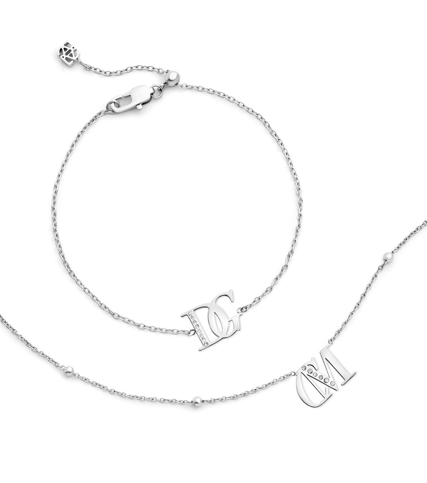 Double Initial Crystal Bracelet (Silver)