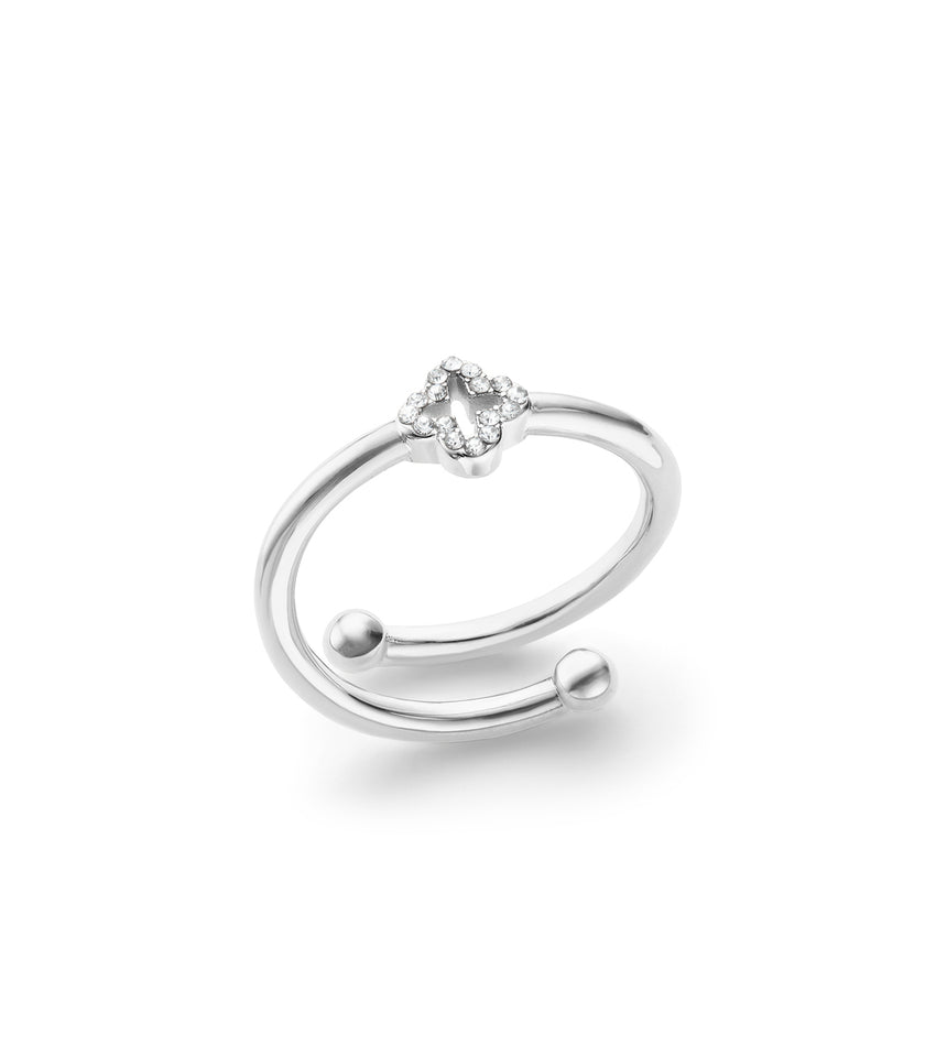 Crystal Clover Ring (Silver)