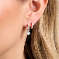 Fine Mini Pearl Clover & Crystal Huggie Earring Set (Silver)