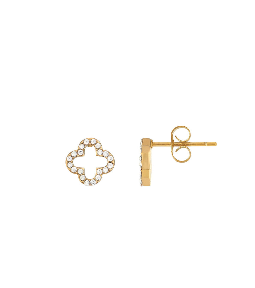 Crystal Clover Studs (Gold)