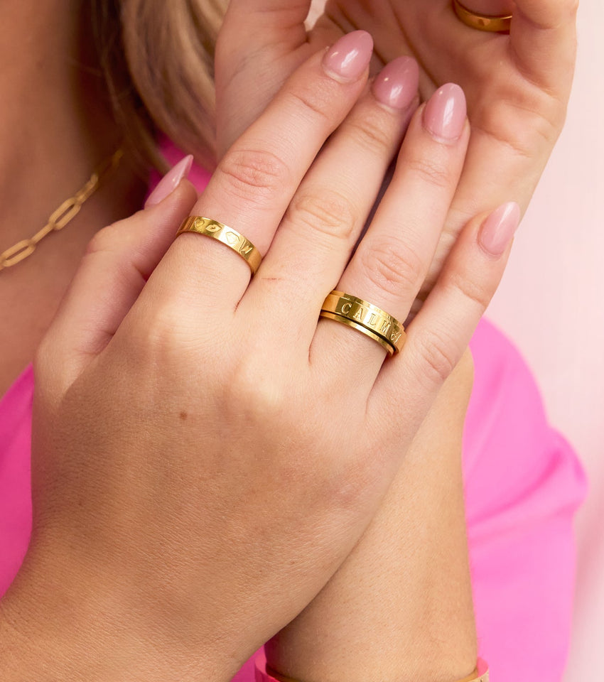 Custom Stamped Name Fidget Ring (Gold)