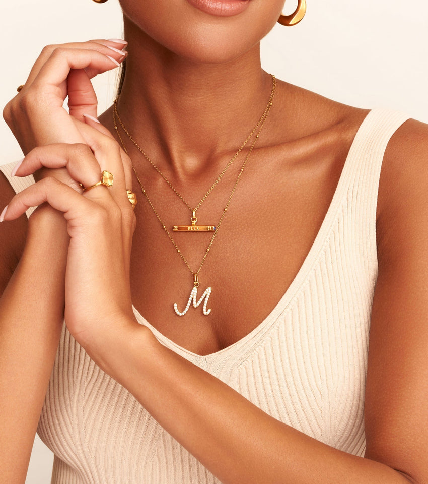 Custom Stamped T-Bar Necklace (Gold)